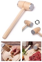 Fleischklopfer Buchenholz-Fleischhammer Mit Metallende Schnitzelklopfer 29Cm