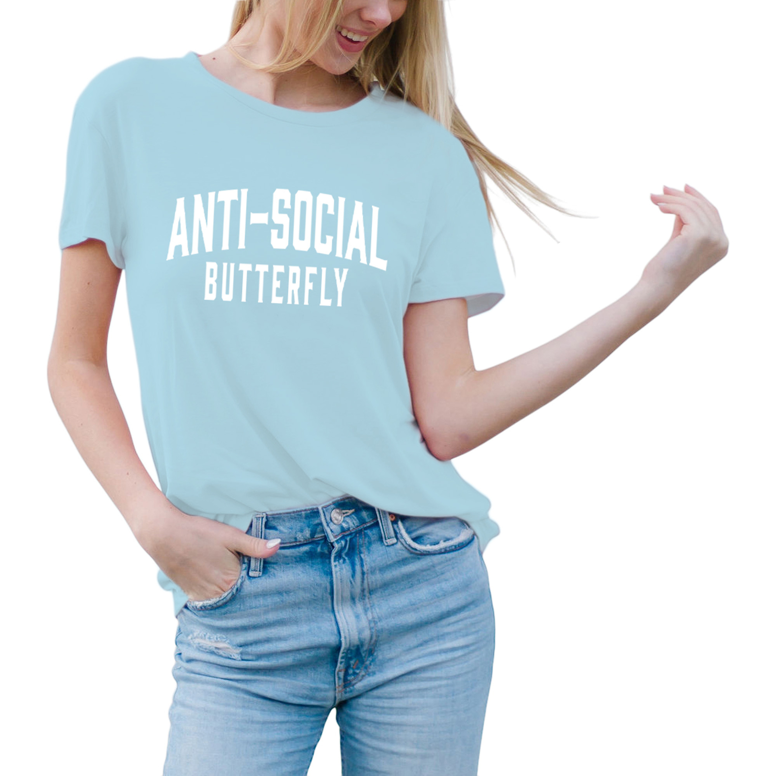 Anti-Social Butterfly Ocean Blue Polyester Women's Round Neck T-Shirt,  Small | eBay