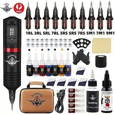 TUFFKING Tattoo Machine Kit Pen Wireless Rotary Motor Battery Needle Color Inks