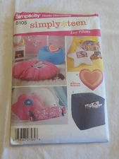 Vintage Simplicity Teen  Sewing Pattern #5105 Home Decor Easy Shape Pillows NOS