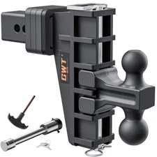 2.5'' Receiver 6'' Drop Rise Adjustable Trailer Hitch Dual Ball W/Lock 28000lb