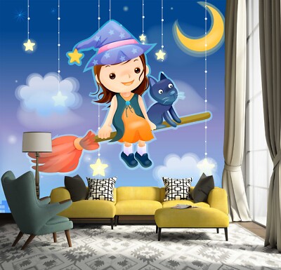 3D Magic Girl Cat 3890 Wallpaper Mural Wall Print Wall Wallpaper Murals US Coco