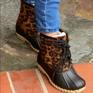 leopard lace up boots