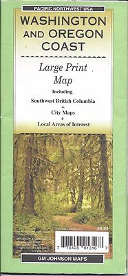Map of Washington & Oregon Coast, Large Print Map, by GMJ Maps