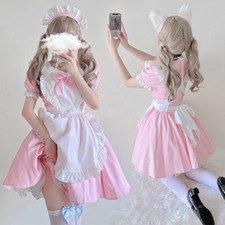 Japanese Cute Girls Maid Apron Dress Lolita Cosplay Costume Anime Bowknot Dress
