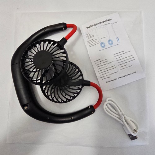Sports Personal Neck Fan USB Chargeable Black Travel BikeRiding Office Fishing - Picture 2 of 6