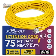 75ft Power Outdoor Extension Cord & Indoor - Waterproof Electric Drop Cord Cable