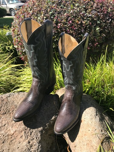 BRAND NEW JUSTIN WESTERN COWBOY BOOTS DARK GRAY IGUANA LIZARD #8327 SIZE 8 D - Picture 2 of 9