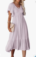 Women s Dress Flutter Sleeve MIDI Smocked
