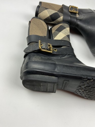 Botas de lluvia cortas Burberry Holloway negras de goma a cuadros de lona a cuadros talla 39 - Imagen 9 de 18