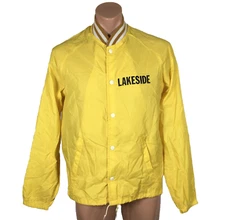 VTG 70s LAKESIDE Neon Yellow Varsity Windbreaker Button Up Lightweight Jacket L