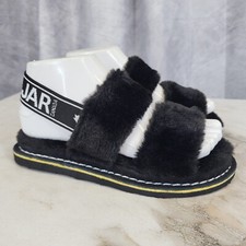 Pajar Canada Mara Strap Faux Fur Slippers Women's Size 5 Black
