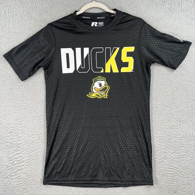 Oregon Ducks Shirt MENS SMALL Gray Polyester Graphic Tee Russell Athletic