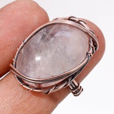Rose Quartz Gemnstone Ring Handmade Unique Wire Wrap Copper Jewelry 7.25" v718