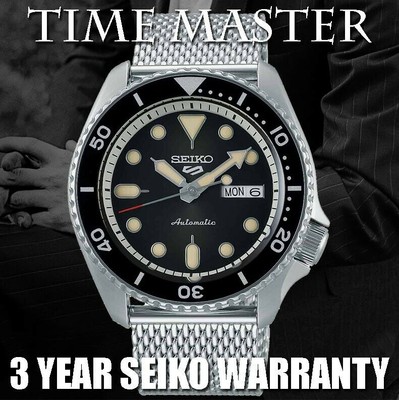 Seiko 5 Suits Style SRPD73 SRPD73K1 Automatic Black Men's Steel Watch Shark  Mesh | eBay
