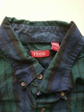 Izod Men  s Button Down L Collared Flannel Shirt Size Large Multicolor Dark Plaid