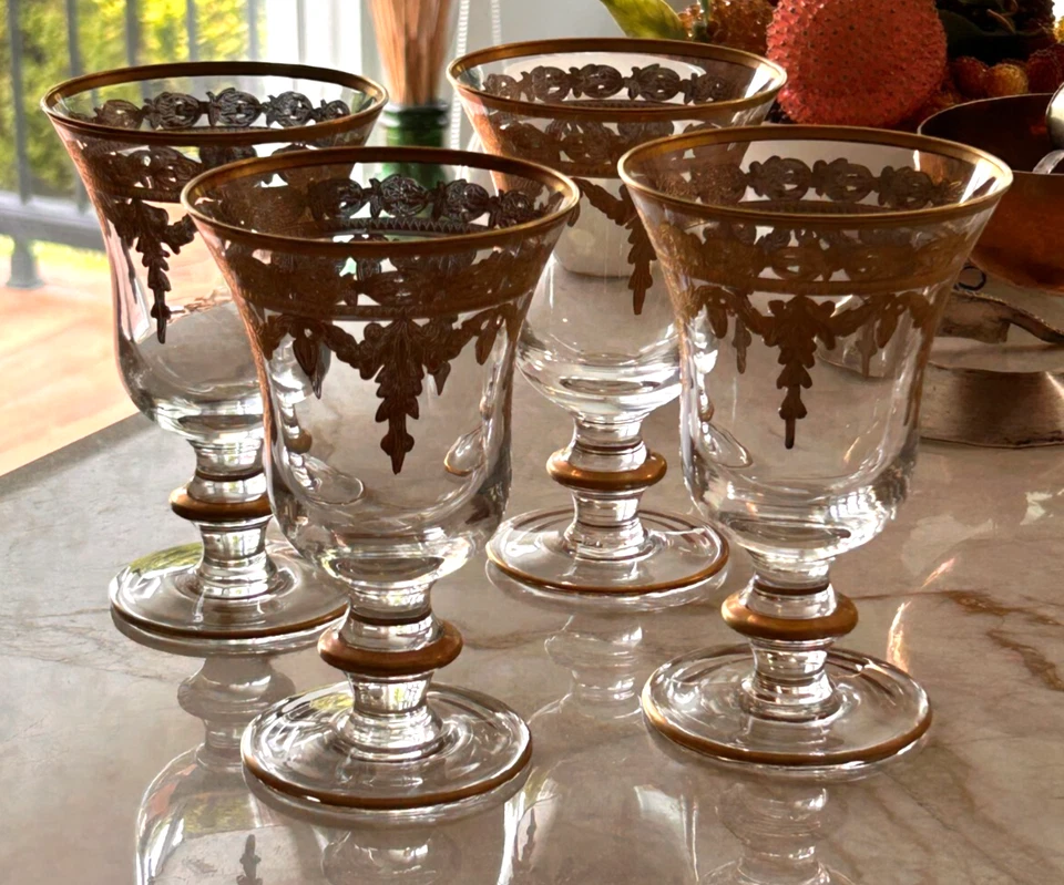 4 Arte Italica Vetro Золотые Кубки с Водой Италия - 2 КОМПЛЕКТА В НАЛИЧИИ - ПОТРЯСАЮЩИЕ! - RL - Изображение 2 из 4