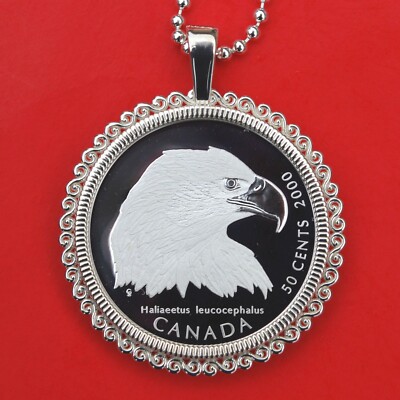 2000 Kanada 50 Cent Sterlingsilber Stempelglanz Stempelglanz Münze Halskette - Weißkopfseeadler