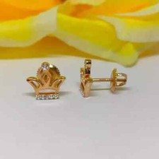 1 Ct Round Lab-Created Diamond 14k Yellow Gold Plated Crown Baby Girls Earrings