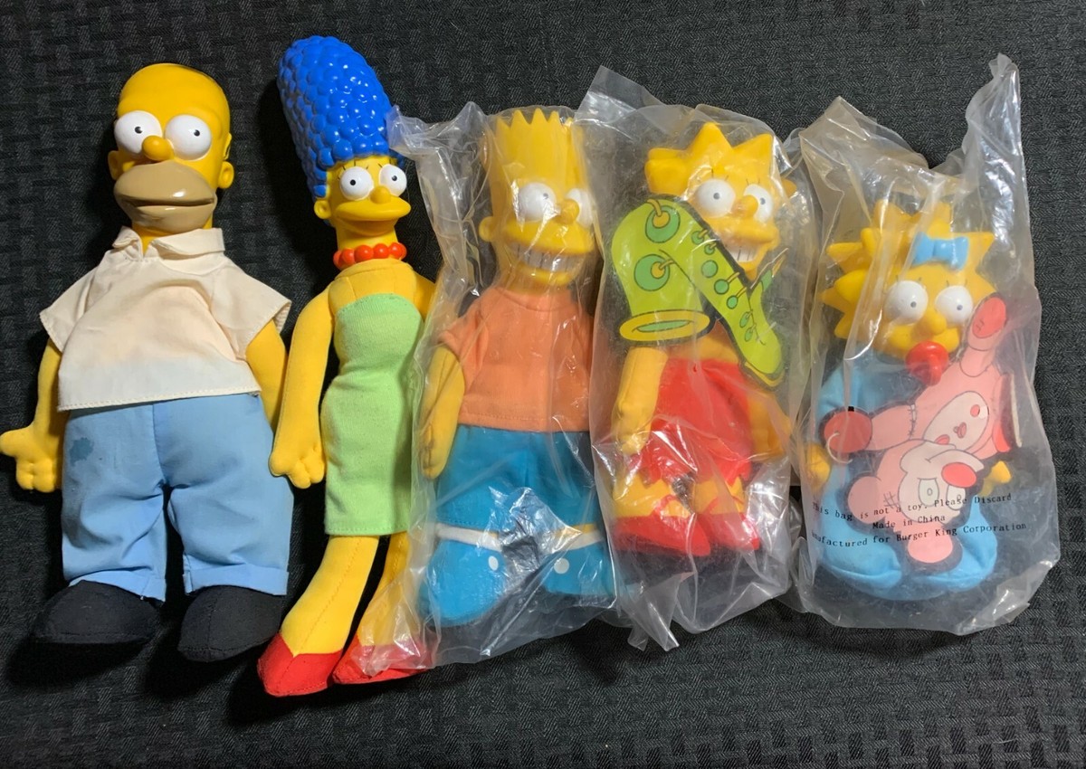 1990 THE SIMPSONS Burger King Plush Dolls VG-/VG LOT of ccc