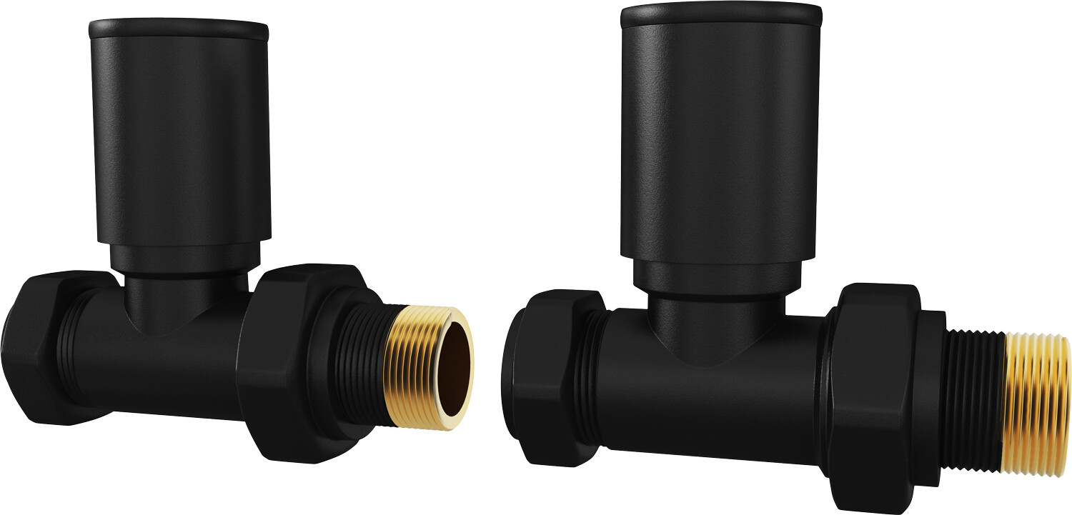 UK Radiators Valves Manual + 8mm Valve Reducer Brass Straight Black Matt *PAIR*