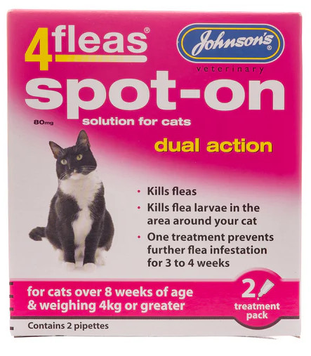 JOHNSONS 4FLEAS SPOT-ON DUAL ACTION FLEA TREATMENT FOR CATS 4KG+ KILLS LARVAE - Image 2