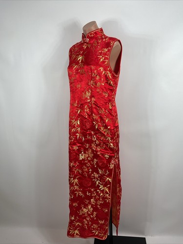 Vintage Asian Floral Cheongsam Dress Mandarin Collar Metallic Gold Red 3xl PH - Picture 7 of 10