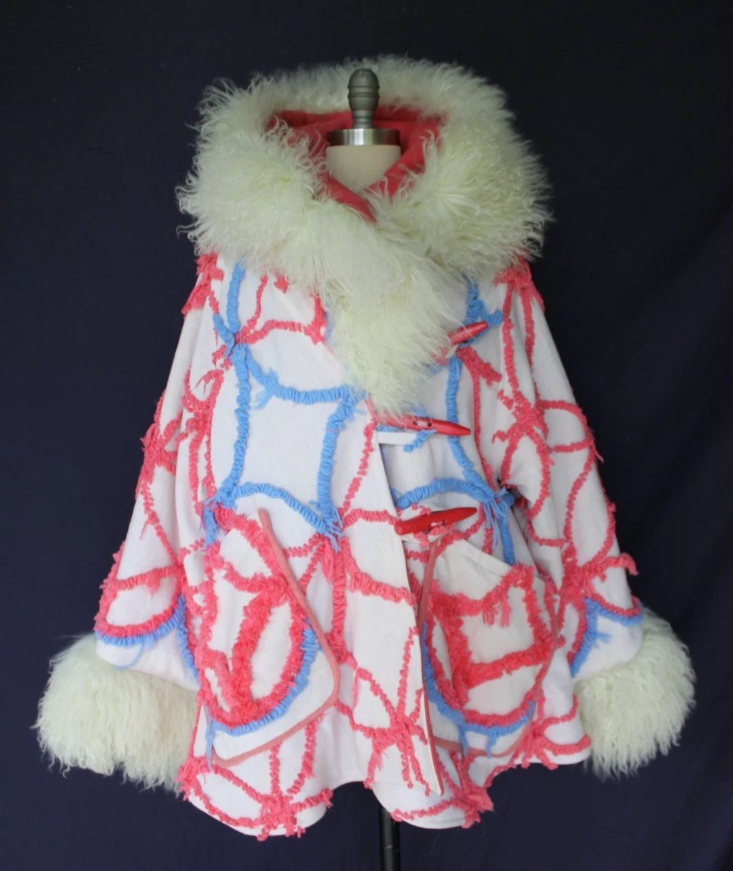 Artisan Vintage Chanille blanket jacket mongolia lamb cloak poncho toggle coat