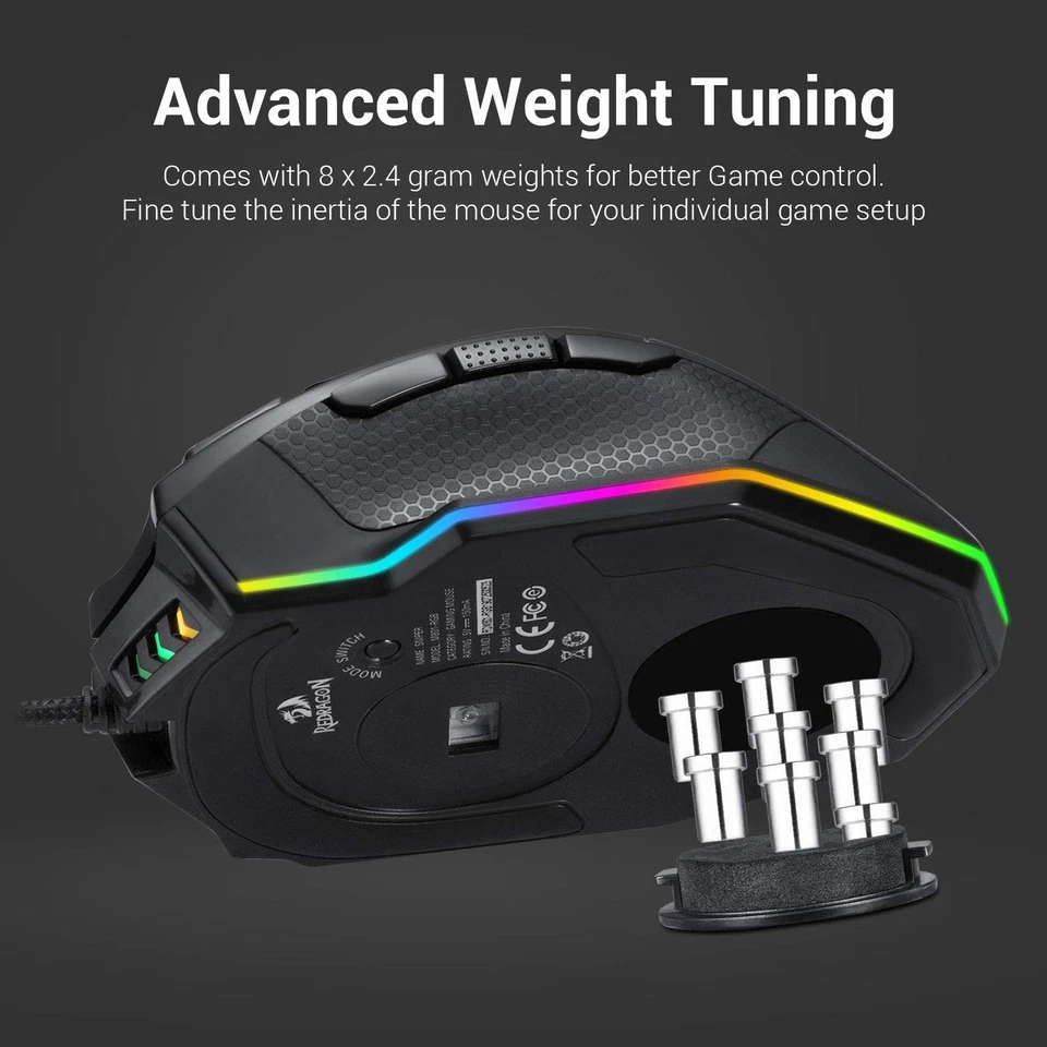 RGB Wired Gaming Mouse 16000 DPI 9 Programmable Buttons Black - Image 3 of 4