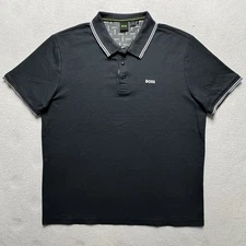 Hugo Boss Green Polo Shirt Mens XL Black Logo Trim Collar Short Sleeve Casual