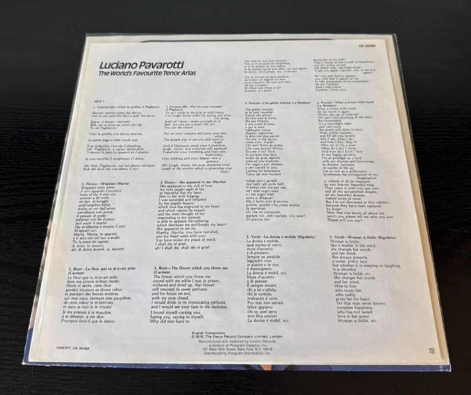 Luciano Pavarotti Signed LP The World’s Favorite Tenor Arias autograph 1975 - Image 4 of 4