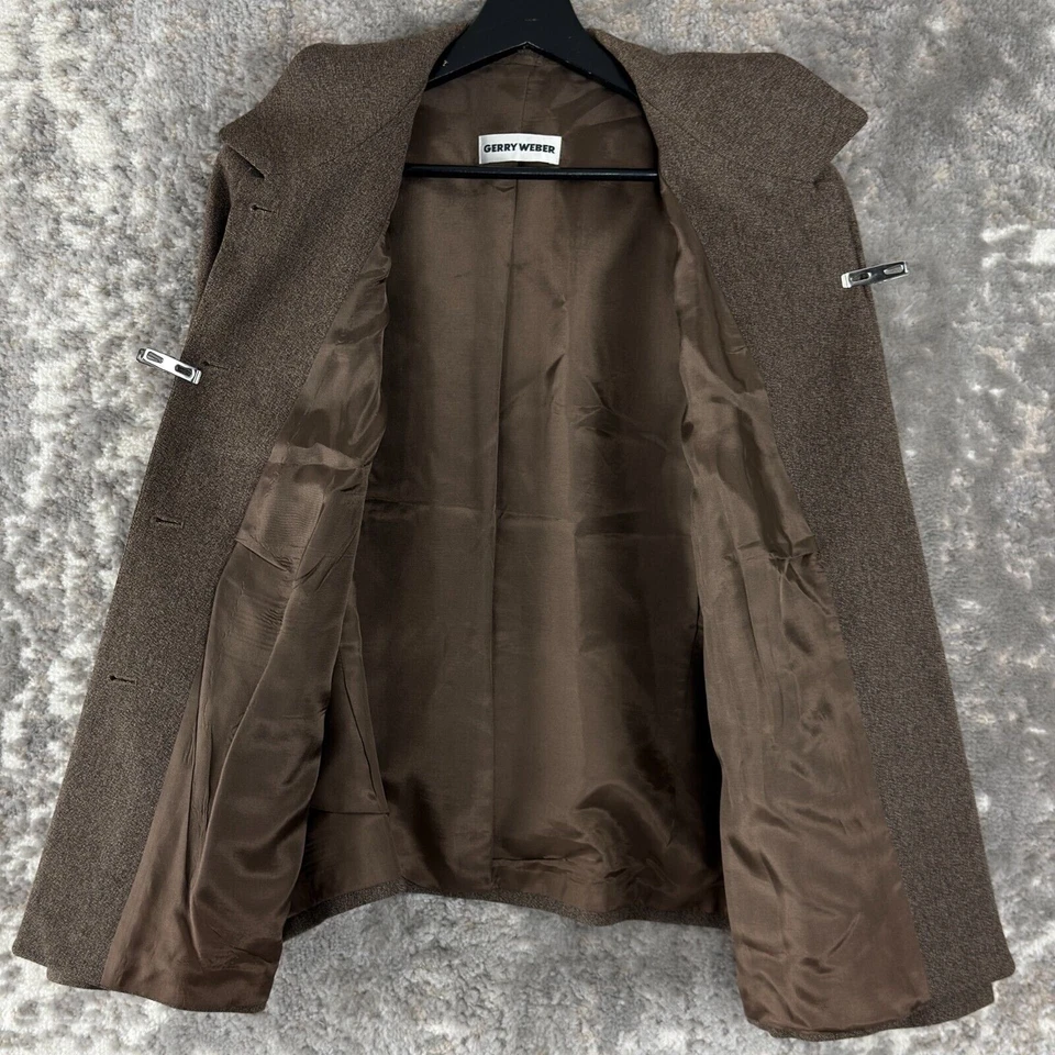 Chaqueta Blazer Gerry Weber Talla 16 Lana Marrón Manga Larga Botón Bolsillo Forrado Foto 3 de 4