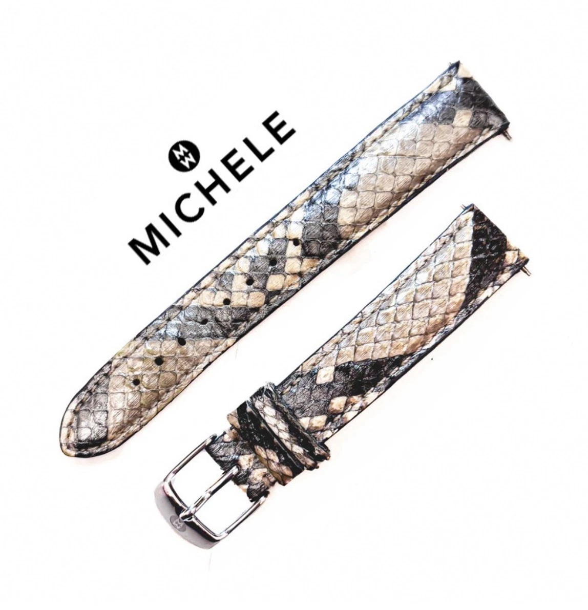 Genuine Michele 16mm Grey Saffiano Leather Strap Band EUC MICHELE Two-Piece Strap Luxury Wristwatch Bands for sale | eBay main image 4