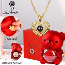 Valentine's Day Real Rose Gift Box & Necklace For Her Mothers Day, Birthday Gift
