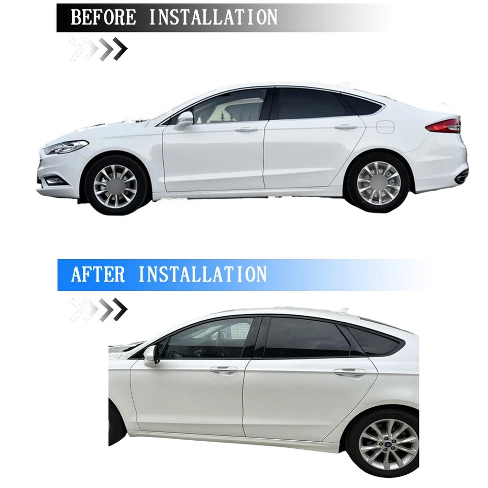 Glossy Black Chrome Delete Window Trims For Ford Fusion 2013-2020 Sedan Foto 2 de 4