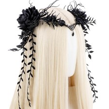 MOSTORY Black Flower Fairy Crown - Gothic Elf with adjustable,