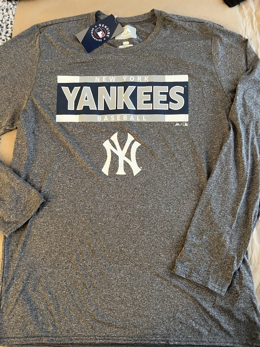 NY YANKEES SHIRT LARGE LONG SLEEVE L/S MAJESTIC MLB BASEBALL GREY