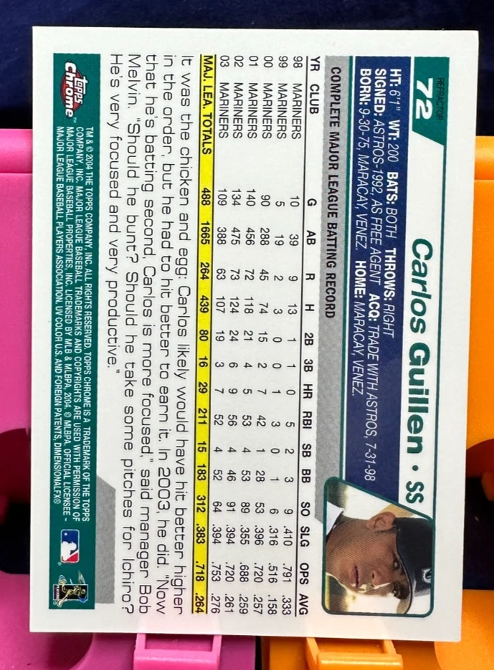 2004 Topps cromo - Carlos Guillén - Marineros - #72 - refractor blanco Foto 2 de 2