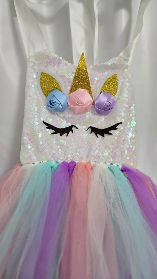 Girls Size 6 Dressup Dress With Tutu Unicorn Sequins Sparkly Colorful One Piece - Image 2 of 4