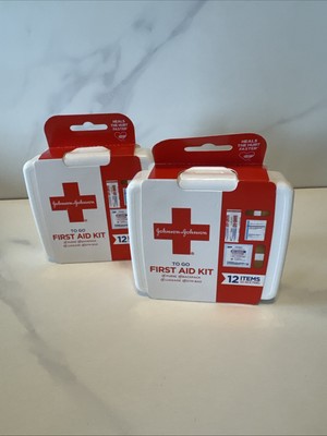 Johnson & Johnson To Go First Aid Kit 12 Pc Bandages Travel Purse Camping 2-Pack