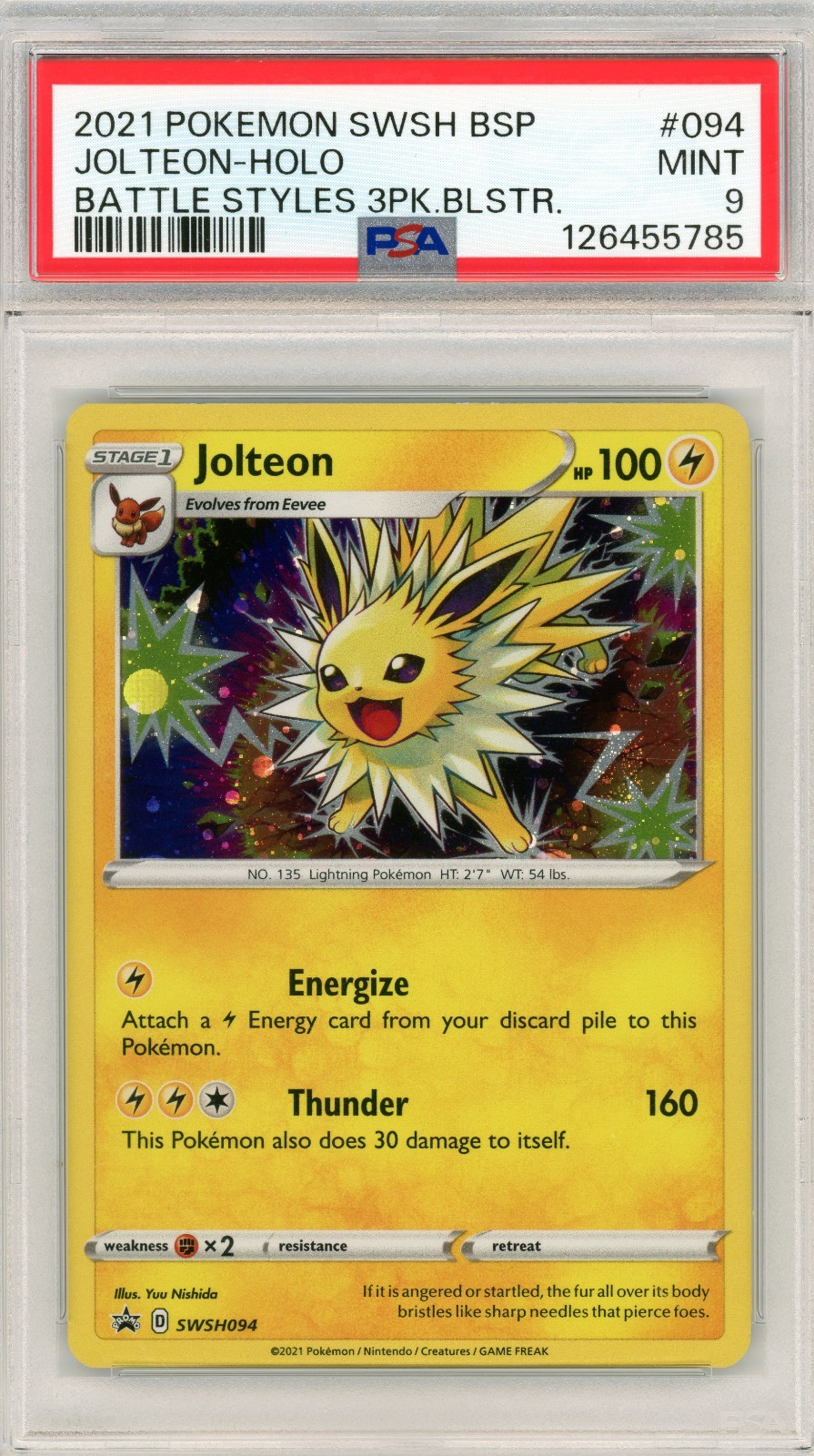 2021 Pokemon Jolteon Battle Styles SWSH094 Black Star Promo Holo Card PSA 9 A