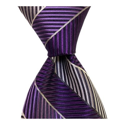 ROBERT TALBOTT Carmel Men's Silk Necktie USA Designer STRIPED Purple/Gray EUC