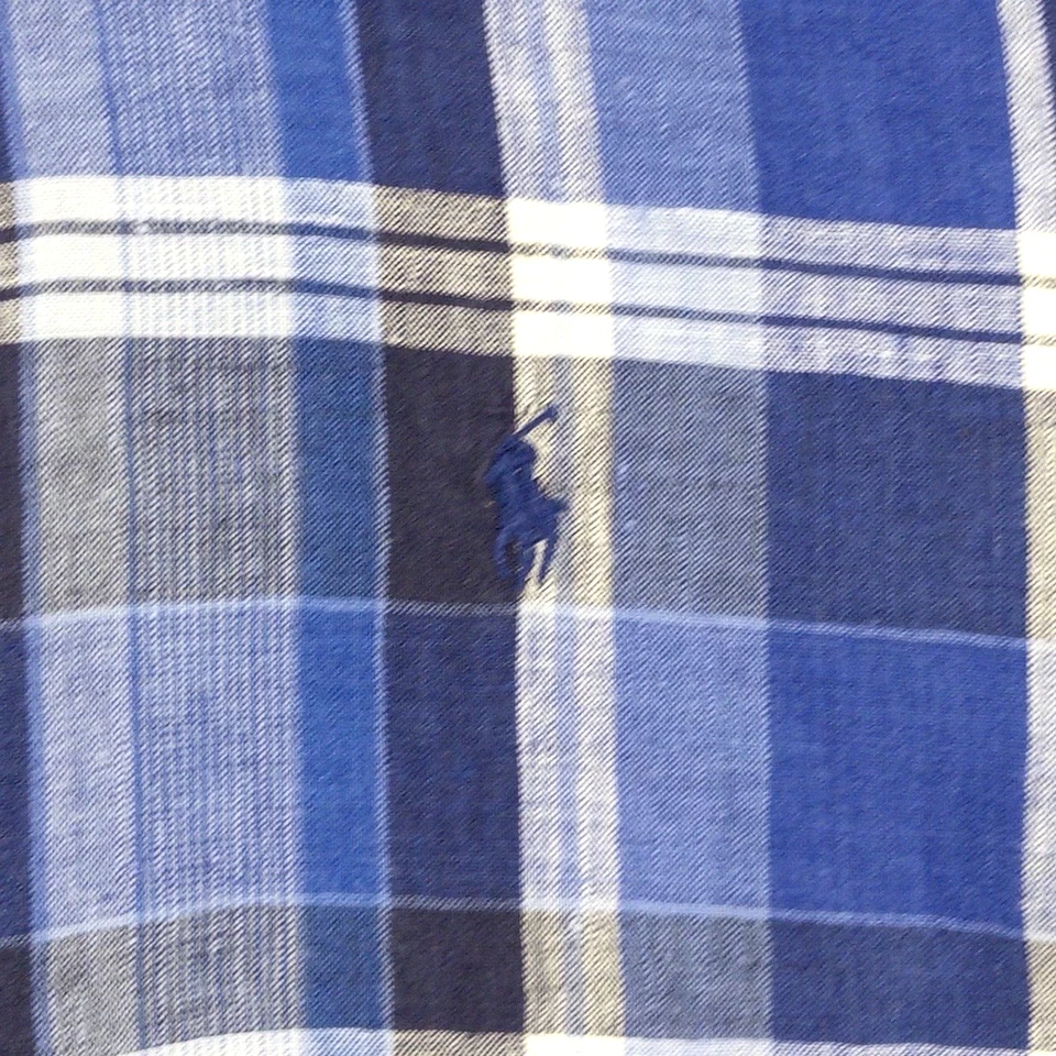 Camisa Polo Ralph Lauren Para Hombres XL Azul Mezcla de Lino a Cuadros Foto 4 de 4
