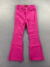 Judy Blue Jeans Womens 5/27 Pink Flare High Rise Garment Dyed Frayed Hem JB88618