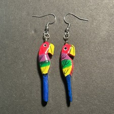 Funky Vintage Rainbow Macaw Parrot Earrings Tropical Summer Whimsical Beach