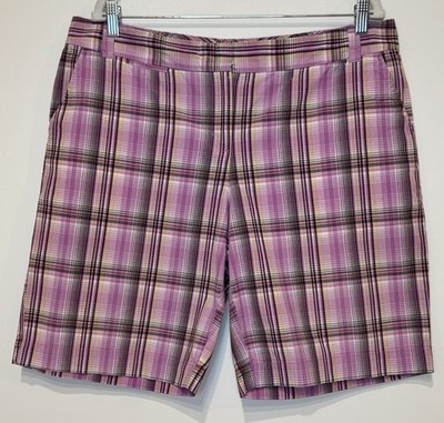 IZOD Women s Cotton Purple Plaid Bermuda Shorts Size 16