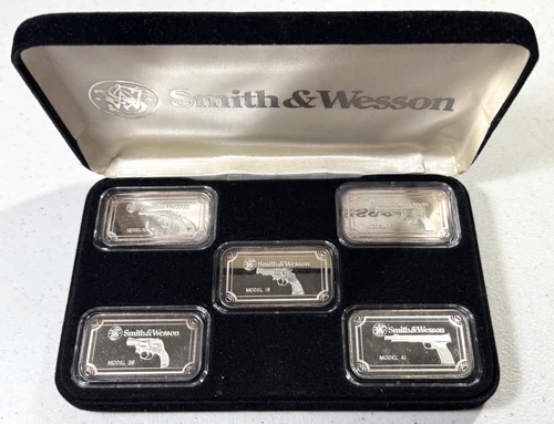 Smith & Wenson Pistol Silver 5 Bar Set 1 oz .999 Fine Silver Bars in Orig Box🔥
