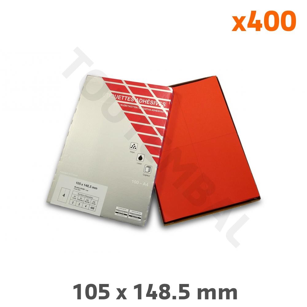 Étiquettes rouges A4 105x148.5 mm autocollantes pour imprimante paquet de 400