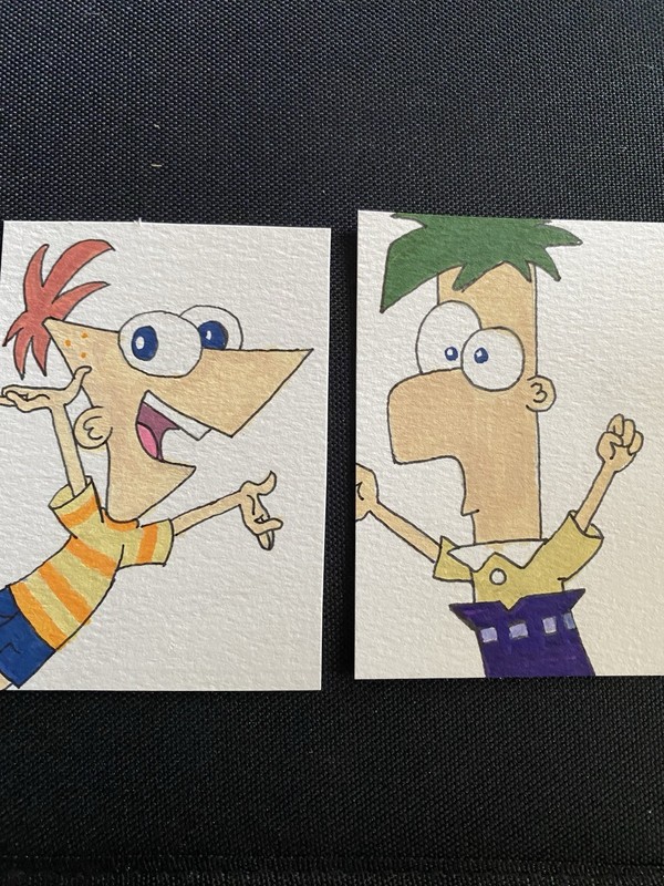 Phineas And Pherb New ACEO hand painted Art trading card acrylic micron 2.5x3.5