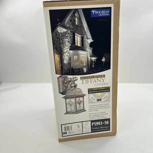 NEW Progress Lighting Motion Sensor Tiffany Lantern Golden Baroque P5993-50 - Picture 4 of 9
